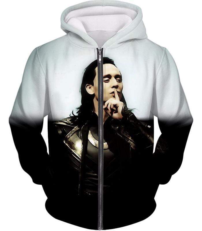 Marvels God Of Mischief Loki Black White Zip Up Hoodie - Zip Up Hoodie