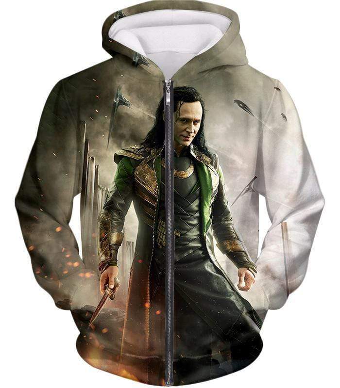 Marvels Mind Controlling Villain Loki Graphic Action Zip Up Hoodie - Zip Up Hoodie