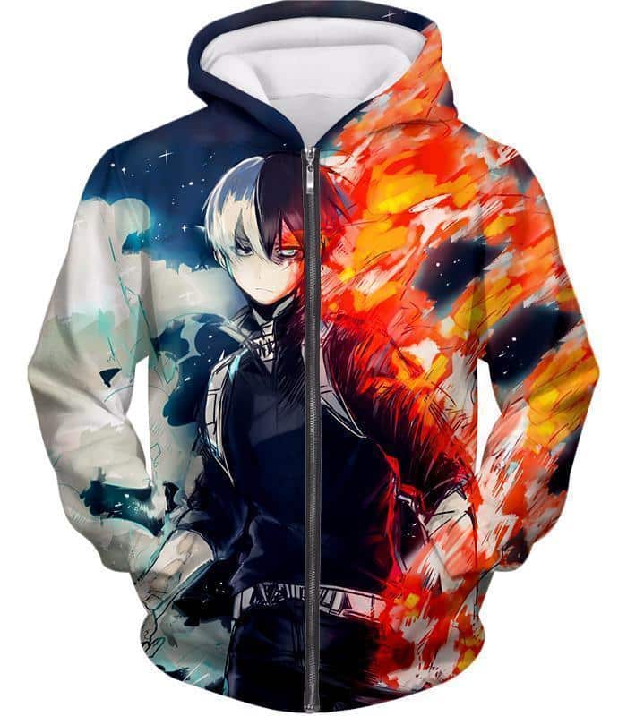 My Hero Academia Hoodie - My Hero Academia Blazing Hot And Icy Cold Half Cold Half Hot Shoto Cool Action Zip Up Hoodie