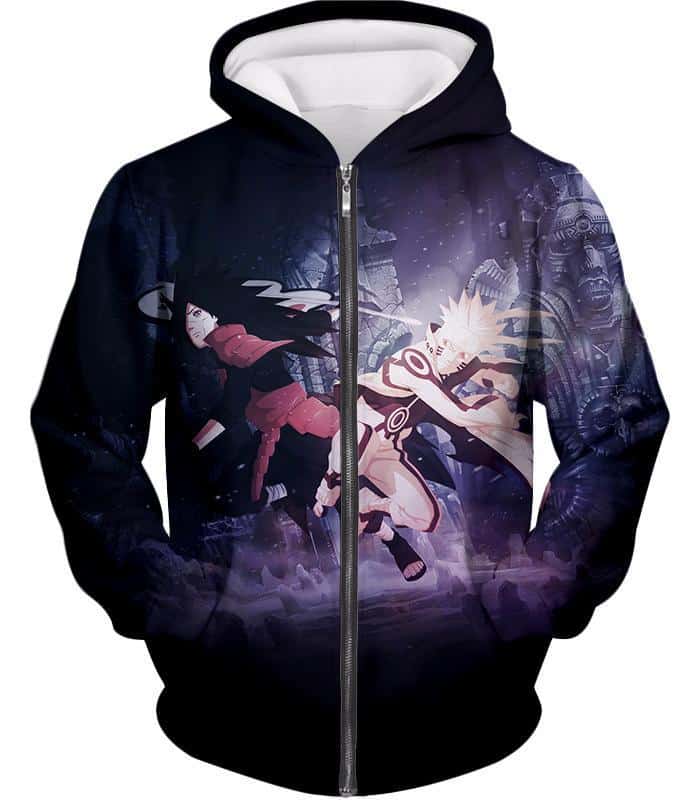 Boruto Battle Action Boruto Uzumaki Vs Madada Uchiha Black Zip Up Hoodie