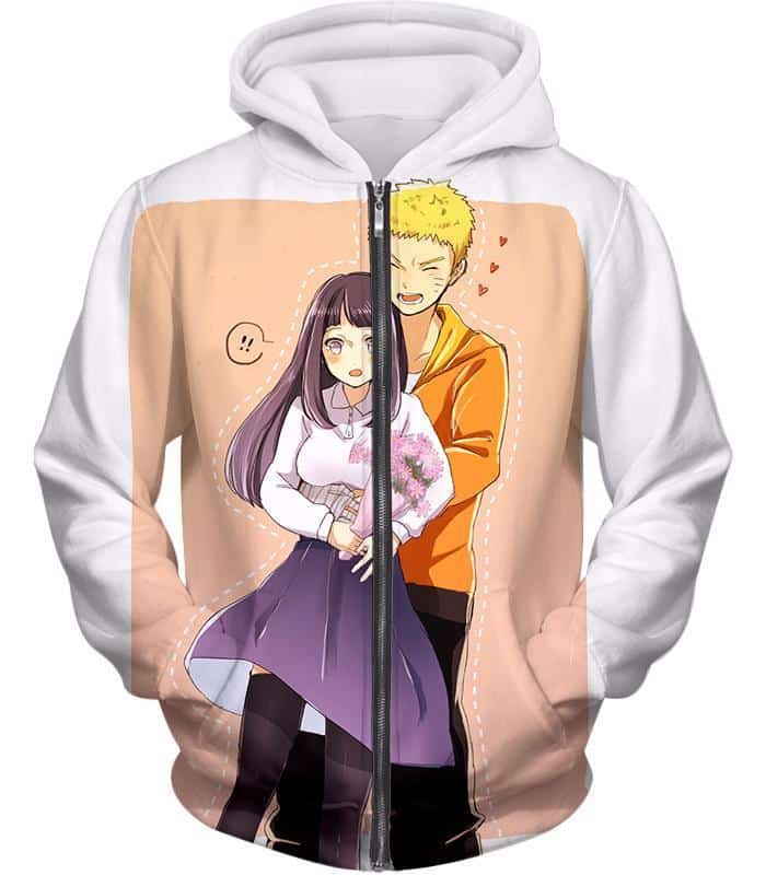 Boruto Best Ninja Couple Boruto And Hinata Romantic White Zip Up Hoodie