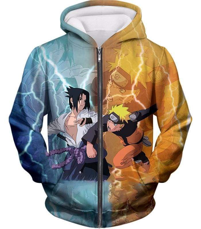 Boruto Boruto Vs Sasuke Yellow And Blue Super Cool Anime Zip Up Hoodie - Zip Up Hoodie