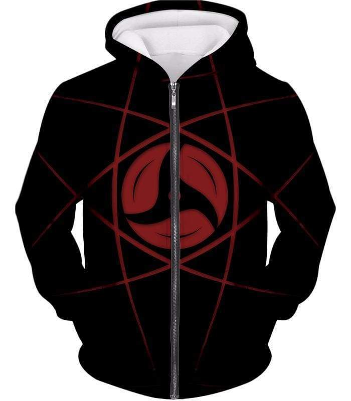 Boruto Cool Mangekyou Sharingan Printed Black Zip Up Hoodie