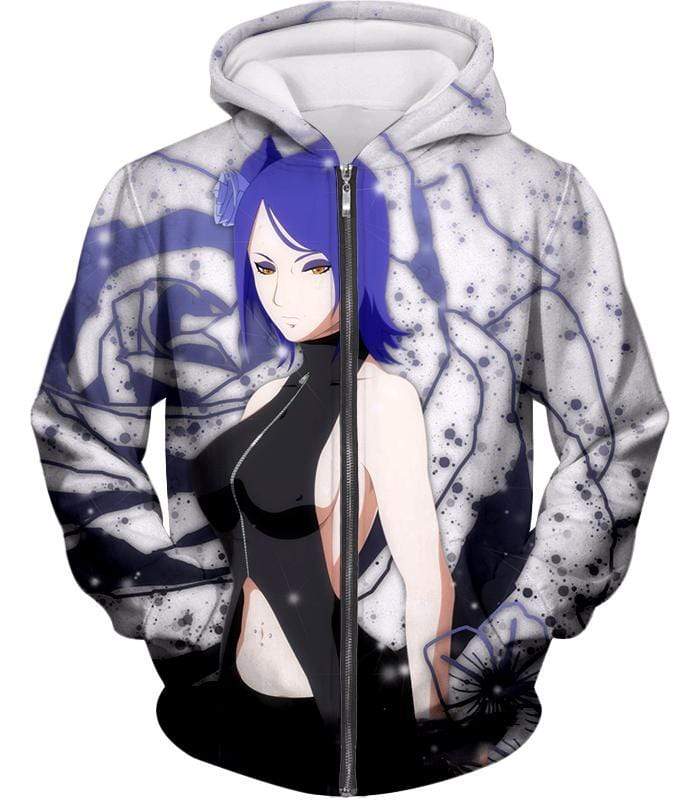 Boruto Cute Akatsuki Ninja Purple Haired Konan White Zip Up Hoodie