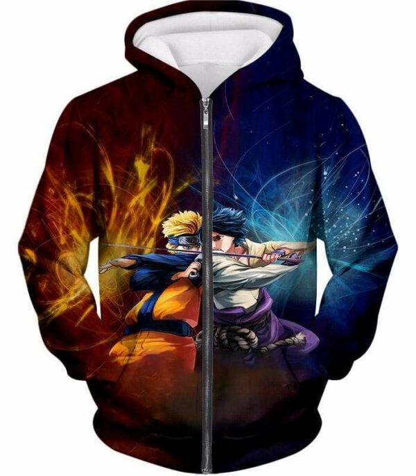 Boruto Sasuke Vs Boruto Brothers In Arms Cool Anime Zip Up Hoodie