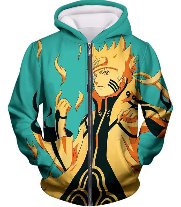 Boruto Super Cool Boruto Uzumaki Tailed Beast Mode Action Green Zip Up Hoodie - Zip Up Hoodie