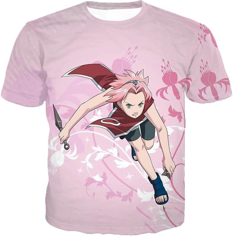 Naruto Cute Pink Haired Ninja Haruno Sakura Action Pink Hoodie - T-Shirt