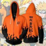 Naruto Namikaze Minato Yondaime Hokage Orange Zip Up Hoodie Jacket