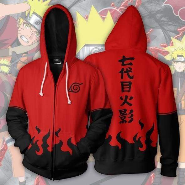 Naruto Uzumaki Boruto Hokage Red Zip Up Hoodie Jacket