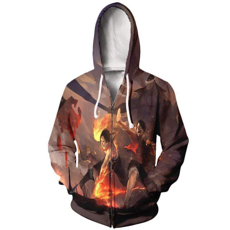 Luffy, Ace And White Beard Army Hoodie - One Piece Zip Up Hoodie