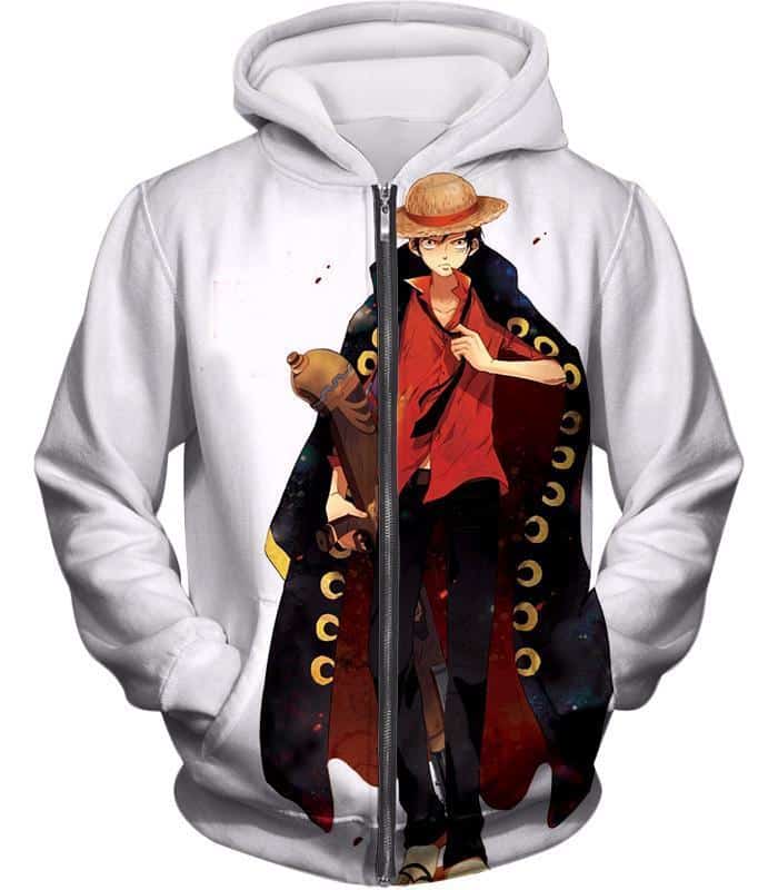 One Piece Future Pirate King Straw Hat Luffy Cool White Zip Up Hoodie