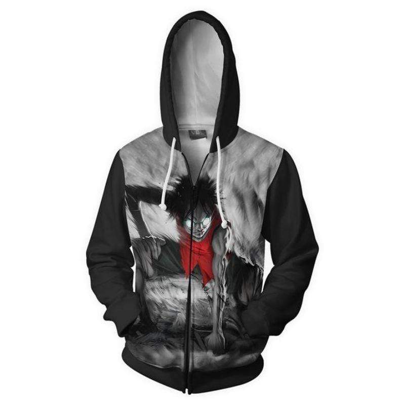One Piece Hoodie - Angry Monkey D Luffy Zip Up One Piece Anime Hoodie
