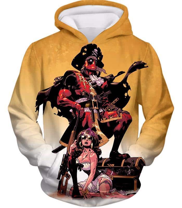 One Piece Hoodie - Deadpool Pirate Cosplay Yellow Hoodie