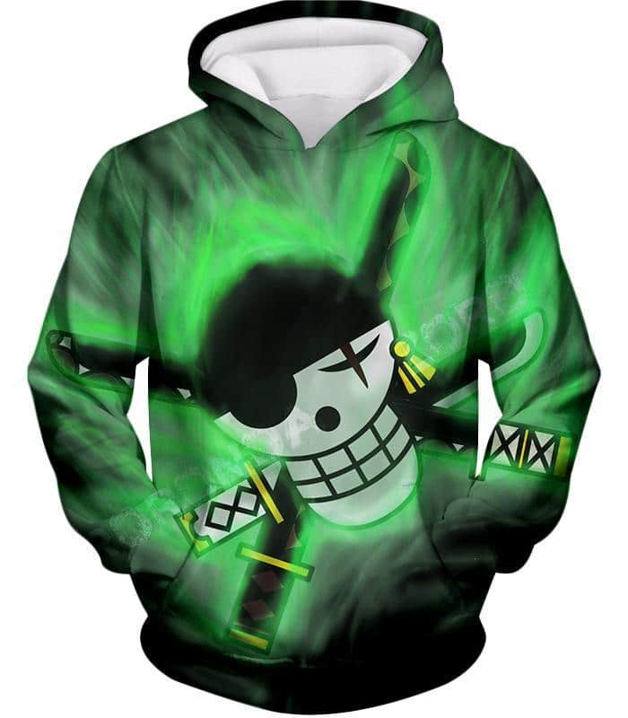 One Piece Hoodie - One Piece Roronoa Zoro Logo Green Hoodie