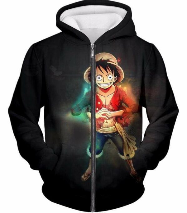 One Piece Zip Up Hoodie - One Piece Captain Of Straw Hats Monkey D Luffy Black Zip Up Hoodie