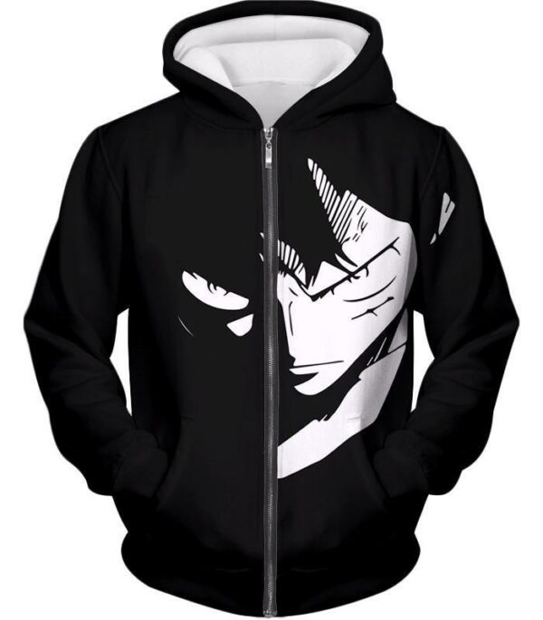 One Piece Zip Up Hoodie - One Piece Pirate Captain Straw Hat Luffy Black Zip Up Hoodie