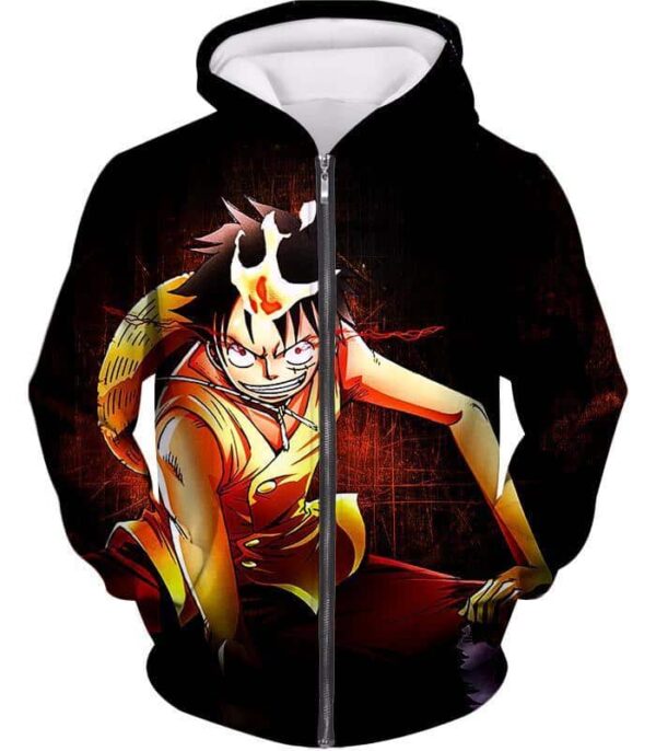 One Piece Zip Up Hoodie - One Piece Straw Hat Luffy Black Zip Up Hoodie