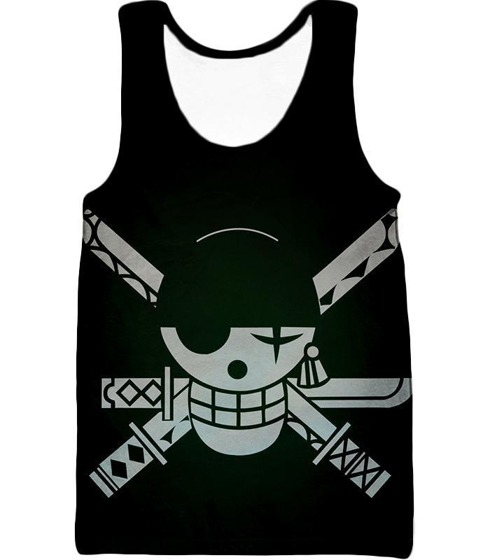 One Piece Zip Up Hoodie - One Piece Swordsman Roronoa Zoro Logo Black Zip Up Hoodie - Tank Top