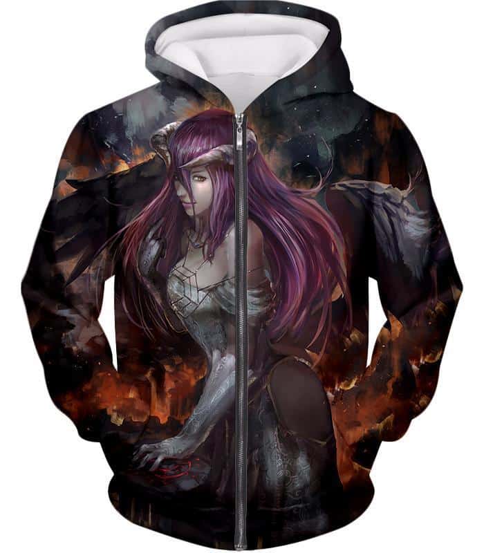 Overlord Cool Albedo The Beautiful White Devil Fan Art Promo Zip Up Hoodie