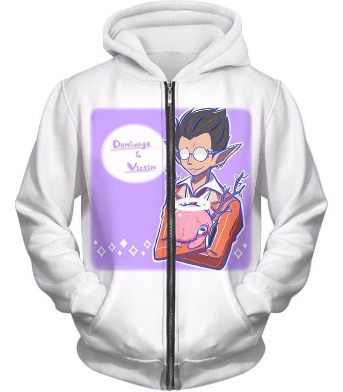 Overlord Cute Demiurge Fan Art Animation Cool Anime Promo White Zip Up Hoodie