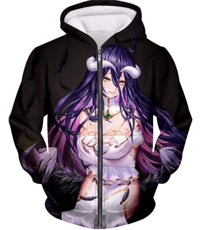 Overlord Guardian Supervisor Albedo The White Devil Cute Promo Black Zip Up Hoodie - Zip Up Hoodie