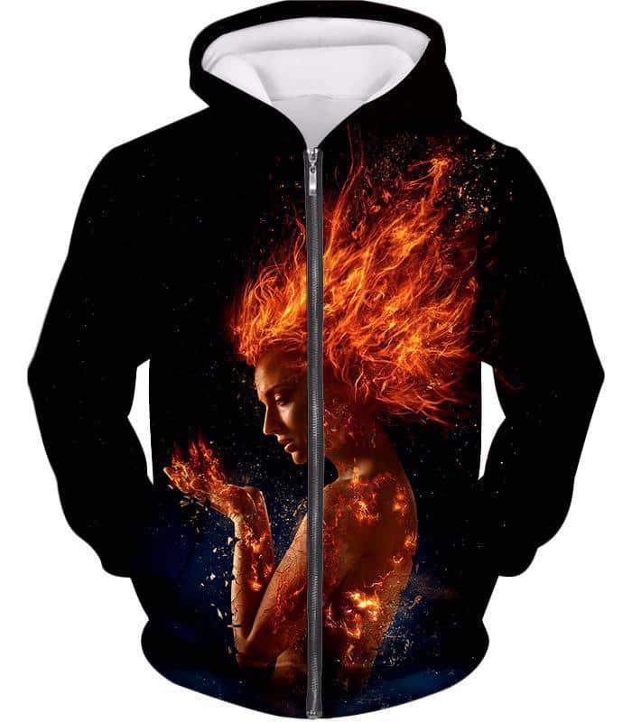 Cool HD Printed Dark Phoenix Black Zip Up Hoodie - Zip Up Hoodie