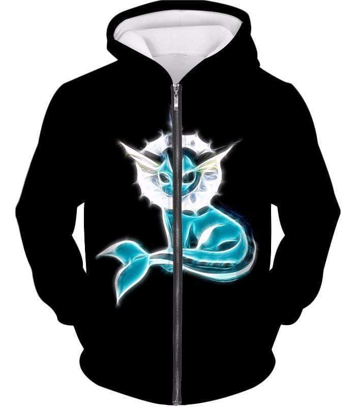 Pokemon Cool Eevee Water Evolution Vaporeon Black Zip Up Hoodie  - Pokemon Zip Up Hoodie