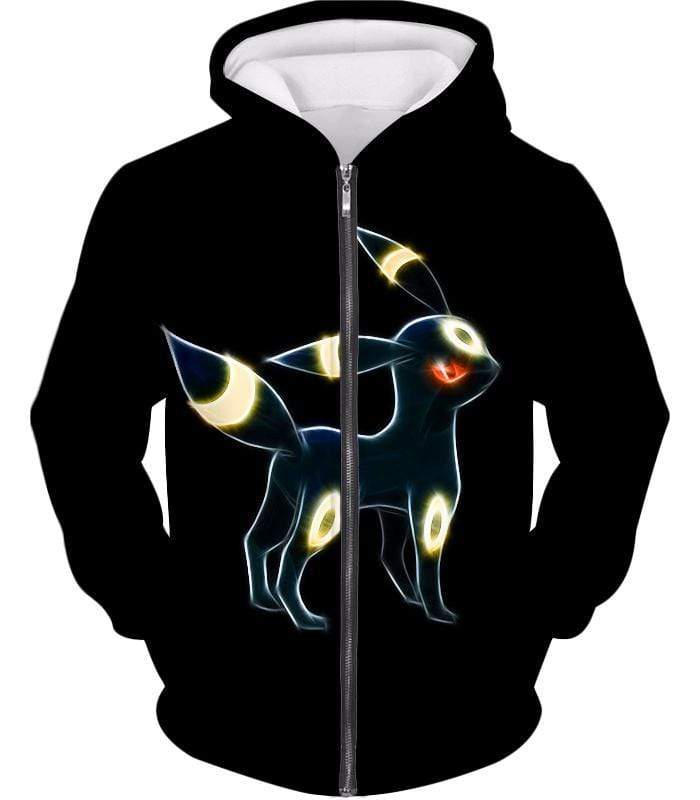 Pokemon Eevee Dark Pokemon Evolution Cool Umbreon Black Zip Up Hoodie  - Pokemon Zip Up Hoodie