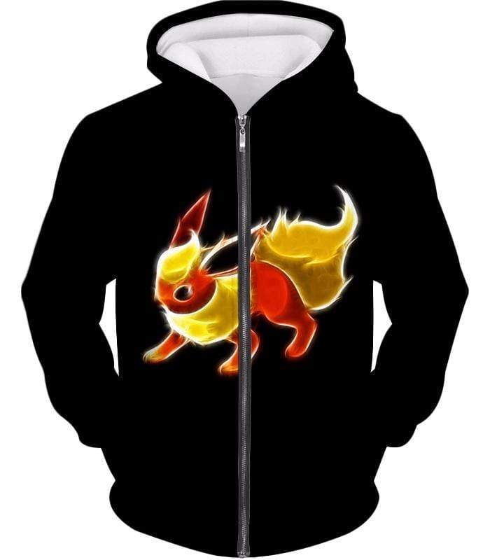 Pokemon Fire Type Eevee Evolution Flareon Cool Black Zip Up Hoodie  - Pokemon Zip Up Hoodie