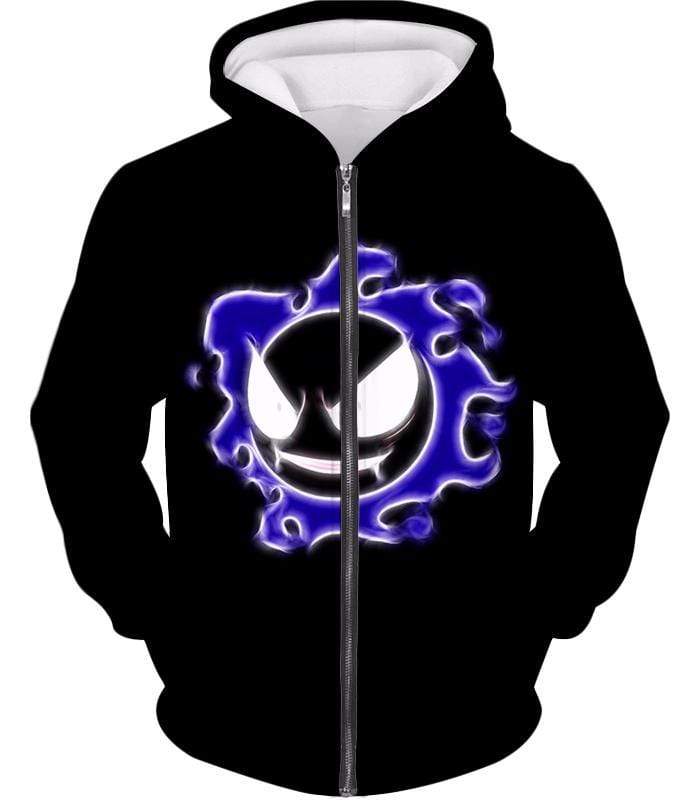 Pokemon Ghastly Ghost Type Pokemon Black Zip Up Hoodie  - Pokemon Zip Up Hoodie