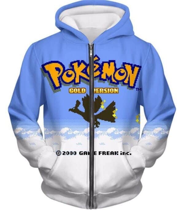 Pokemon Hoodie - Pokemon Cool Pokemon Gold Version Game Promo Hoodie - Zip Up Hoodie