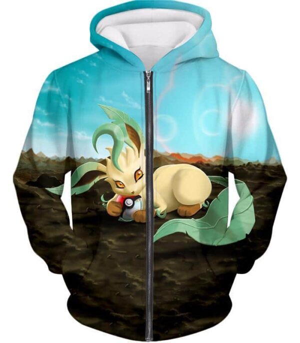 Pokemon Hoodie - Pokemon Very Cute Wolf Grass Type Pokemon Leafeon Cool Hoodie - Zip Up Hoodie