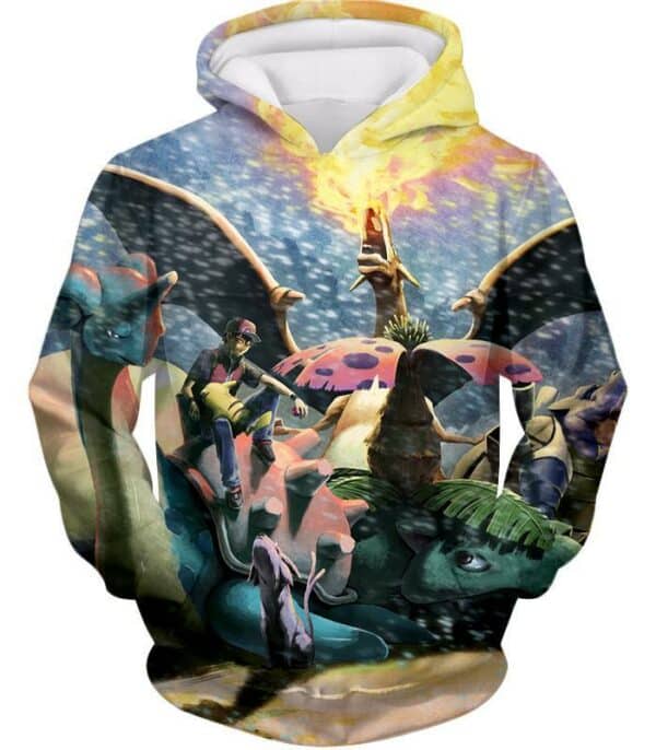 Pokemon Zip Up Hoodie - Pokemon Ash Ketchums First Generation All Evolved Zip Up Hoodie - Hoodie