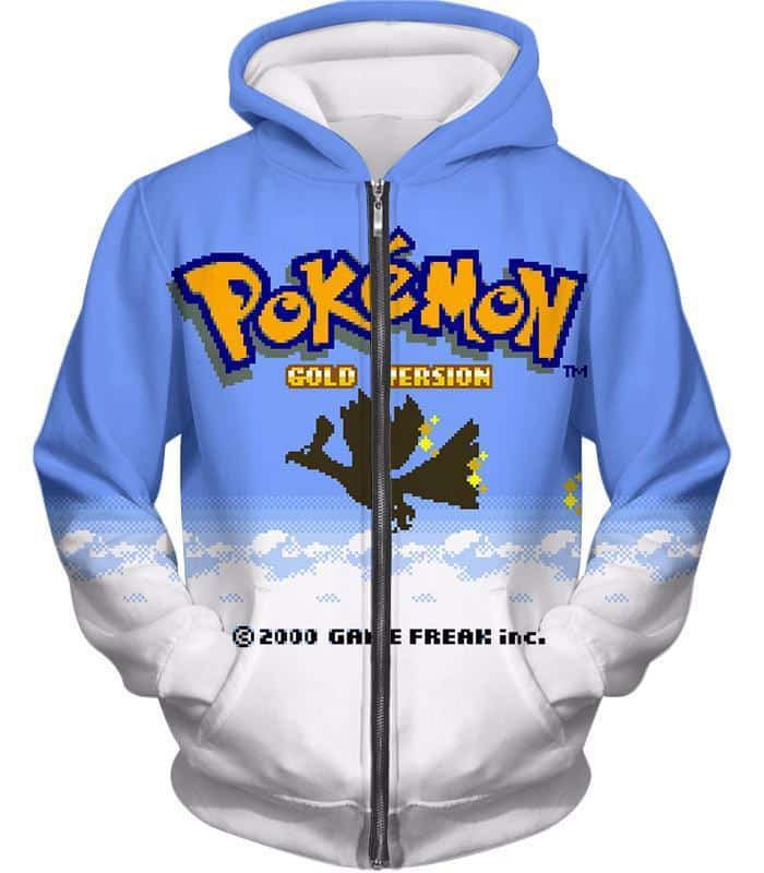 Pokemon Zip Up Hoodie - Pokemon Cool Pokemon Gold Version Game Promo Zip Up Hoodie