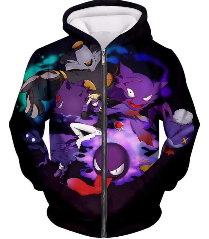 Pokemon Zip Up Hoodie - Pokemon Ghost Type Anime Zip Up Hoodie ...