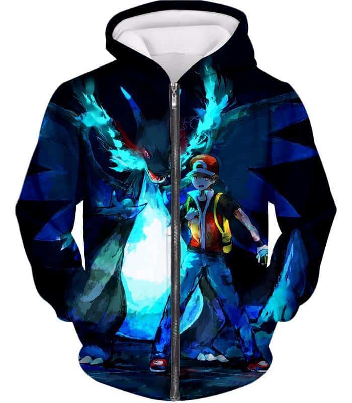 Pokemon Zip Up Hoodie - Pokemon Powerful Ash Charizard Mega Evolution ...