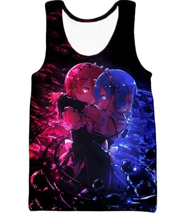 Re:Zero Wonderful Anime Twin Maids Rem And Ram Cute Black Zip Up Hoodie - Re:Zero Anime Hoodie - Tank Top