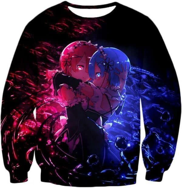Re:Zero Wonderful Anime Twin Maids Rem And Ram Cute Black Zip Up Hoodie - Re:Zero Anime Hoodie - Sweatshirt