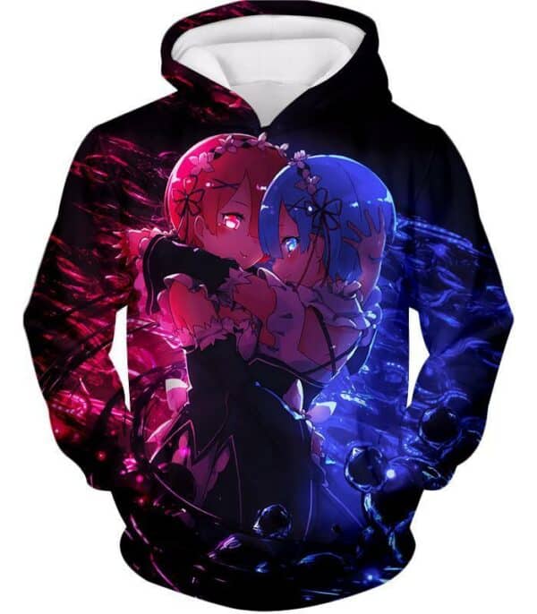 Re:Zero Wonderful Anime Twin Maids Rem And Ram Cute Black Zip Up Hoodie - Re:Zero Anime Hoodie - Hoodie