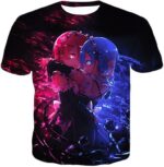 Re:Zero Wonderful Anime Twin Maids Rem And Ram Cute Black Zip Up Hoodie - Re:Zero Anime Hoodie - T-Shirt