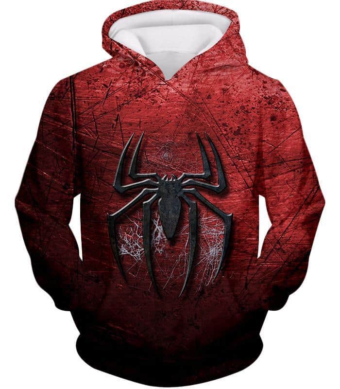 Marvels Ultimate Spiderman Logo Cool Scratched Red Hoodie - Hoodie