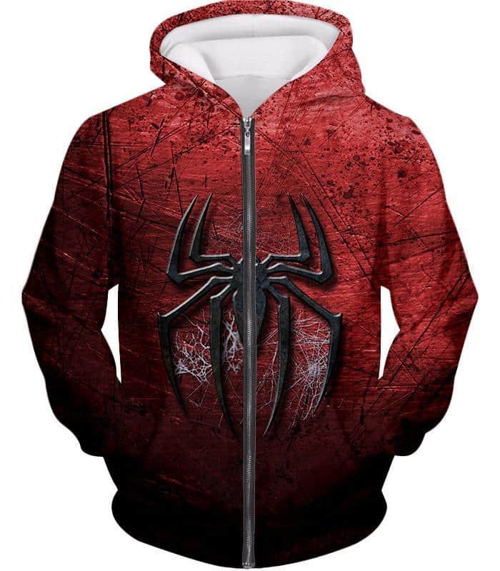 Marvels Ultimate Spiderman Logo Cool Scratched Red Zip Up Hoodie