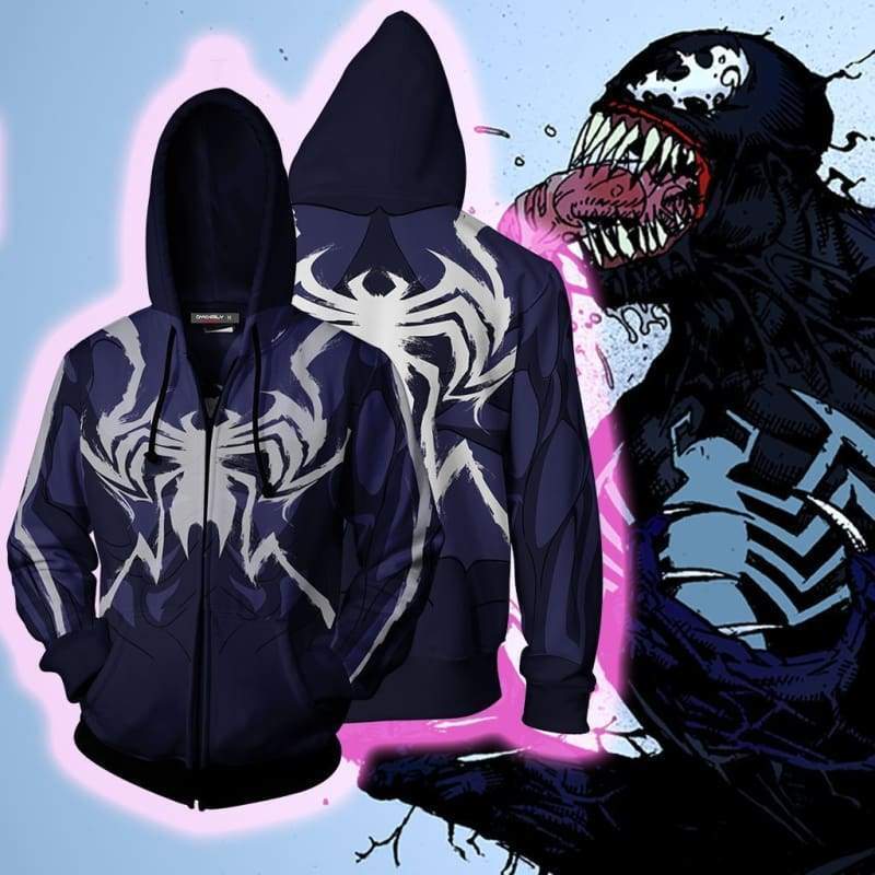 Spiderman Venom Vs. Carnage Hoodie Jacket-Blue Venom-Zip Up Hoodie