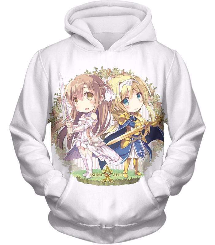 Sword Art Online Anime Girl Asuna And Alice Cool Anime Promo White Hoodie - Sword Art Online Hoodie