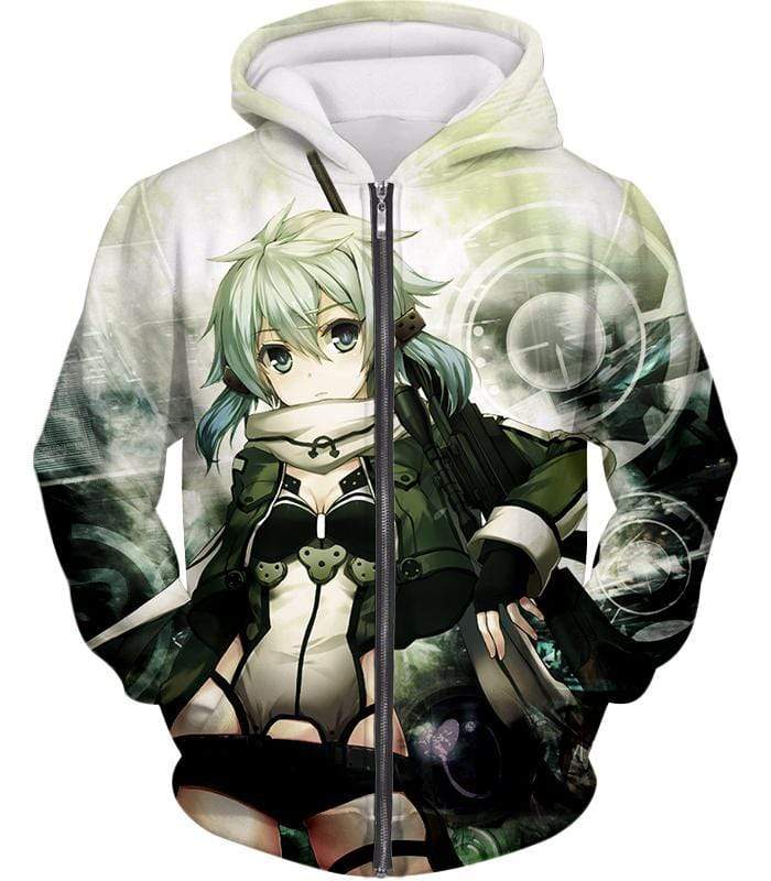 Sword Art Online Asada Shino VRMMORPG Gun Gale Online Player Cute Anime Graphic Zip Up Hoodie