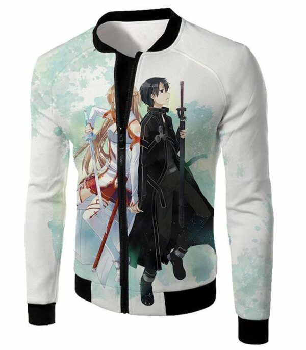 Sword Art Online Kirito And Asuna White Zip Up Hoodie  - Sword Art Online Zip Up Hoodie - Jacket