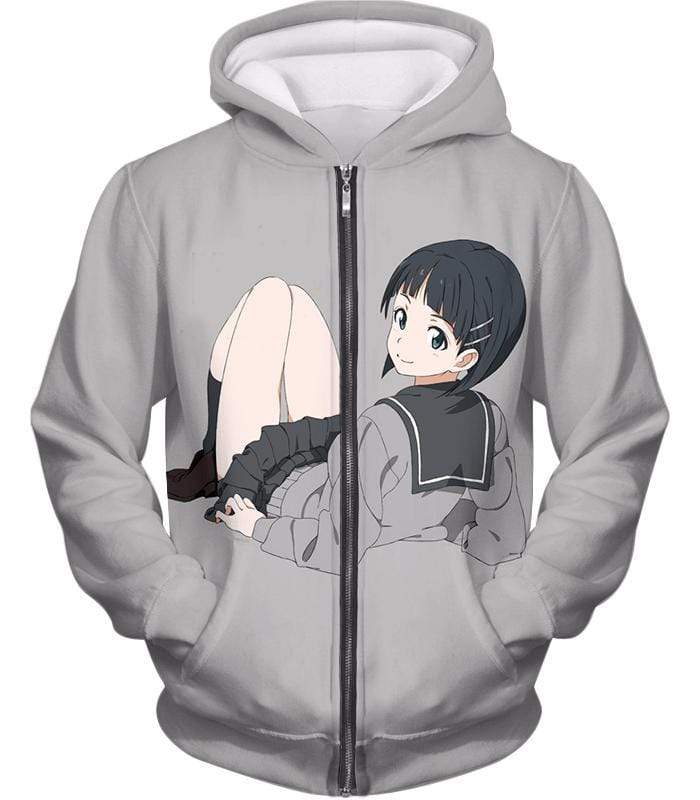 Sword Art Online Very Kirito Real Cousin Kirigaya Suguha Grey Anime Zip Up Hoodie  - Sword Art Online Zip Up Hoodie - Zip Up Hoodie