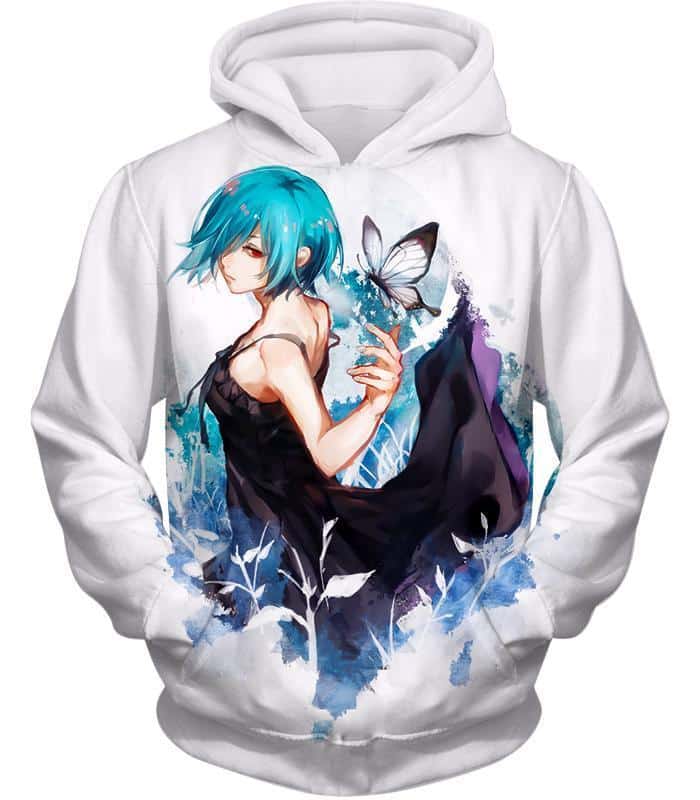 Tokyo Ghoul Beautiful Blue Haired Touka Kirishima Cool Promo White Hoodie - Hoodie