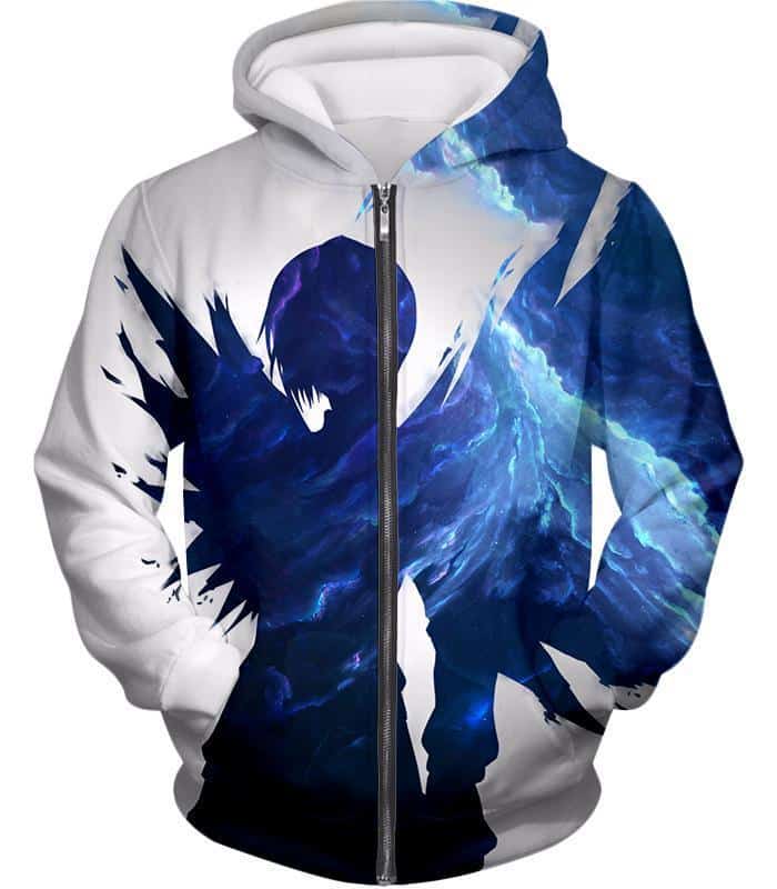 Tokyo Ghoul Cool Blue Shaded Ghoul Touka Kirishima White Zip Up Hoodie - Zip Up Hoodie