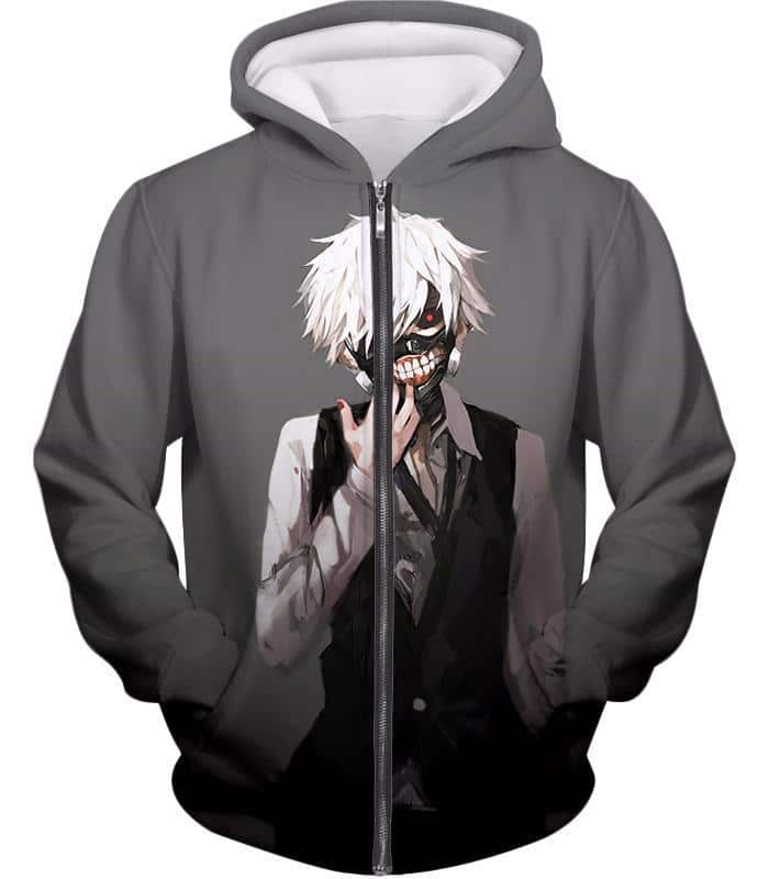 Tokyo Ghoul Masked Kaneki Ken Grey Promo Zip Up Hoodie